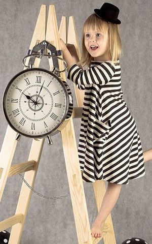 F68100 fashion big pocket  long sleeve black white striped family clothes dress